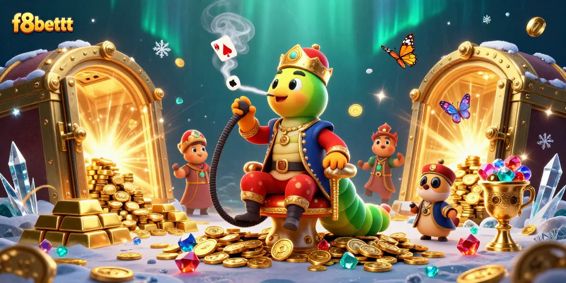Engage in thrilling gameplay with f8bettt's vibrant casino atmosphere featuring a cartoon caterpillar and gold elements.