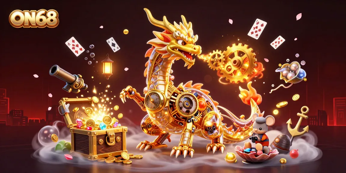 Engage in vibrant gaming action with ON68's immersive 3D casino adventure showcasing gold coins and dynamic game elements.