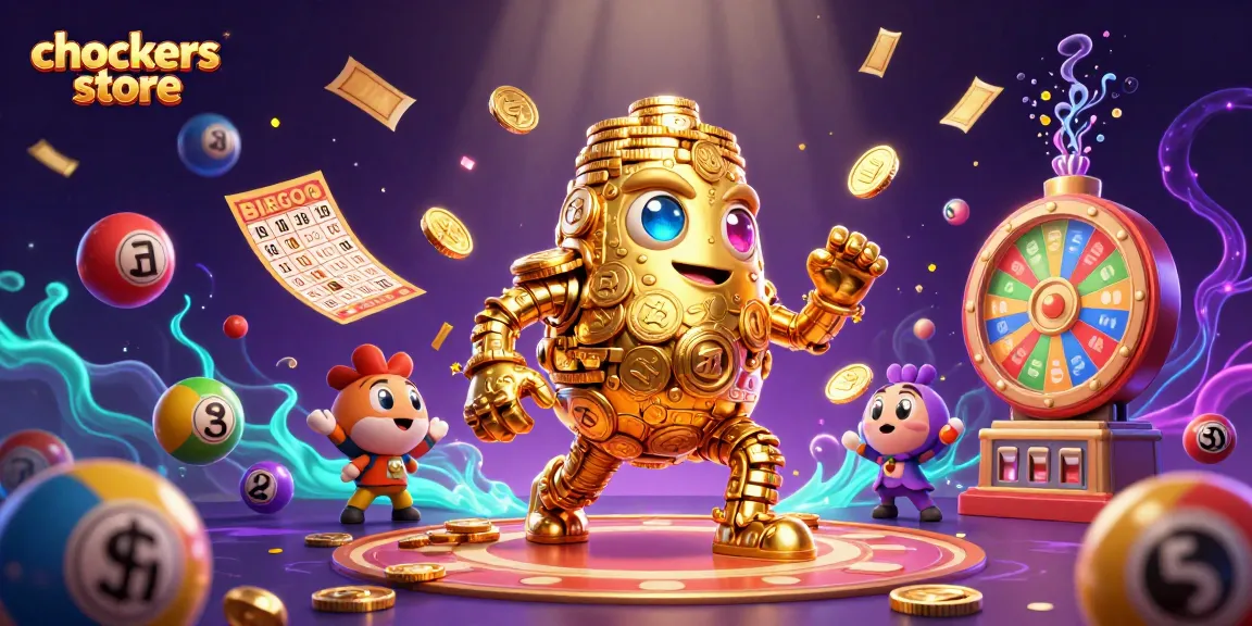 Spin to win at the chockers store with vibrant lottery elements and a golden golem character.