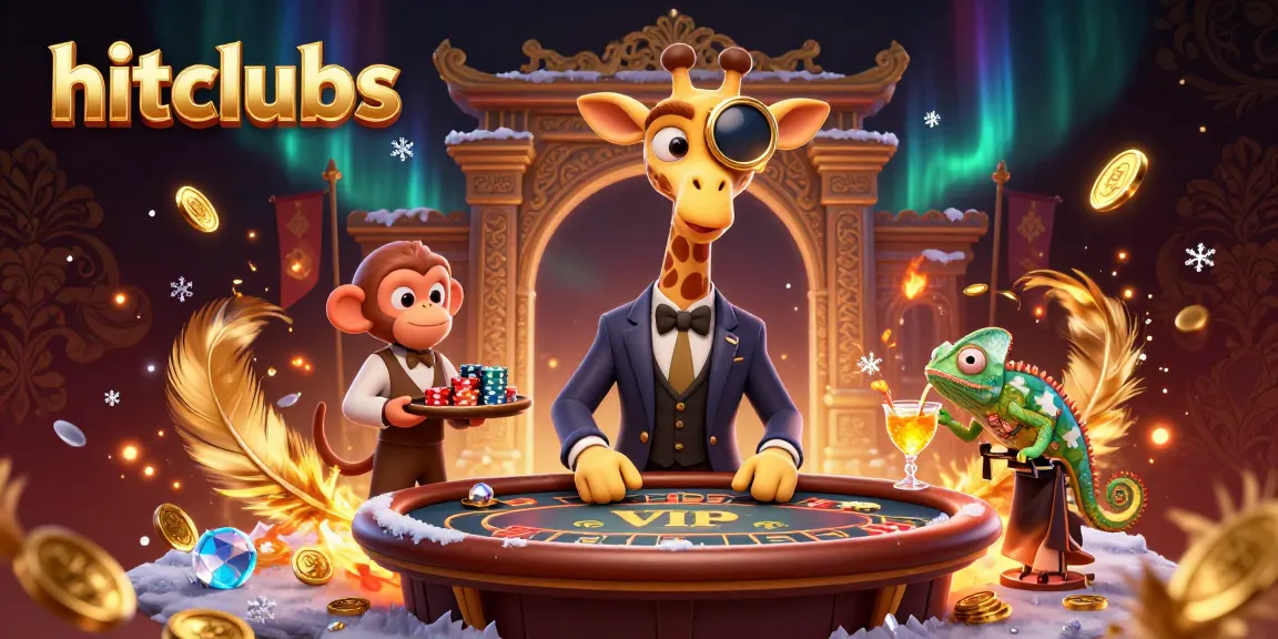 Experience the excitement of hitclubs with a 3D high-roller giraffe at a VIP poker table amidst dynamic gaming elements.