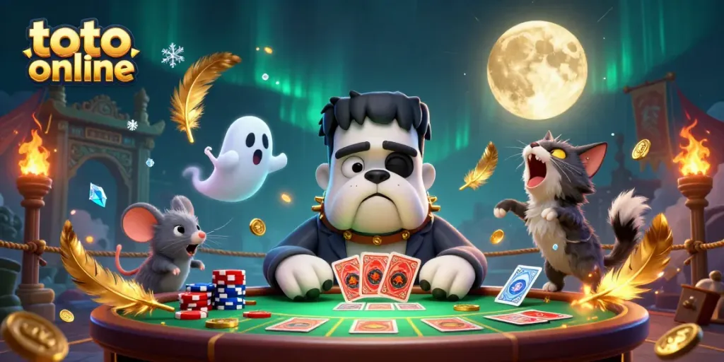 Engage in thrilling toto online betting with a spooky casino scene featuring unique monsters.