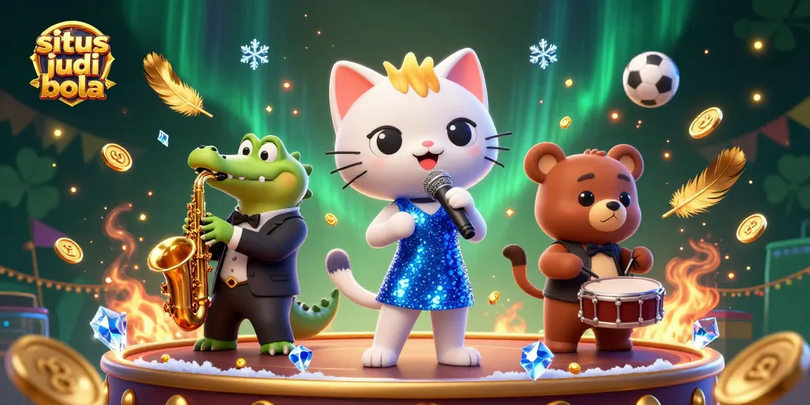 Engage with situs judi bola in a vibrant 3D casino scene filled with colorful characters and action.