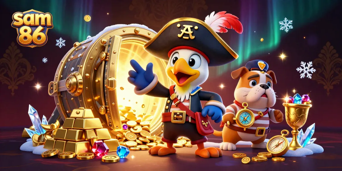 Experience winning excitement at sam 86 with dynamic pirate-themed casino illustration.
