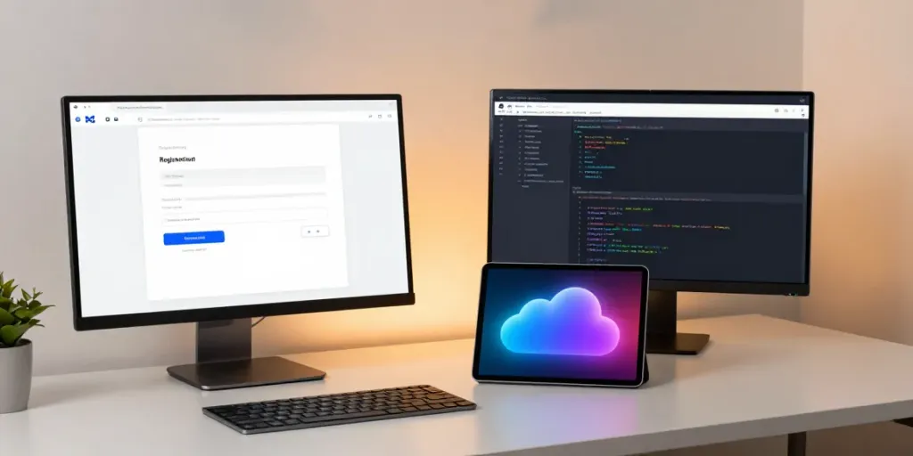 Register .co.uk domain with streamlined software development tools in a modern workspace.