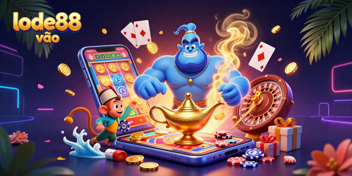 Experience excitement with lode88 vào as a genie, monkey, and magic carpet showcase vibrant casino fun.