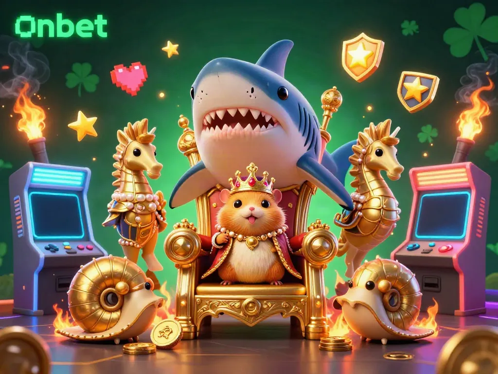 Experience the thrill of onbet with cartoon royalty, arcade games, and vibrant casino elements!