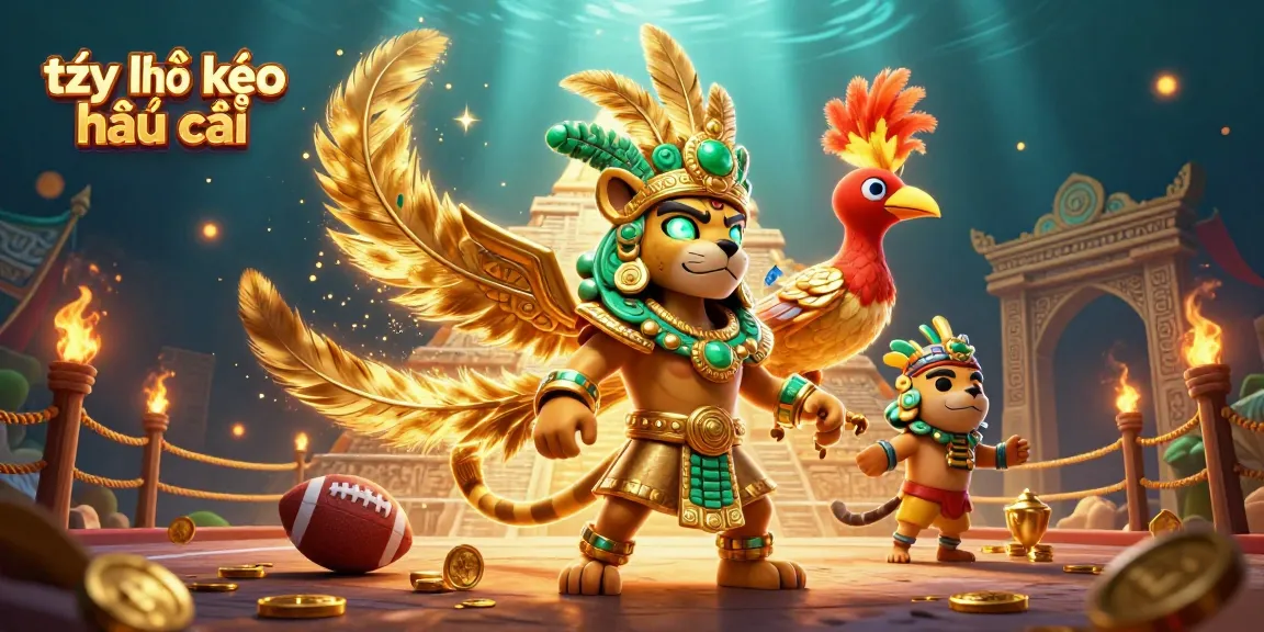Engaging tỷ lệ kèo nhà cái illustration featuring Mayan priest and sports betting elements.