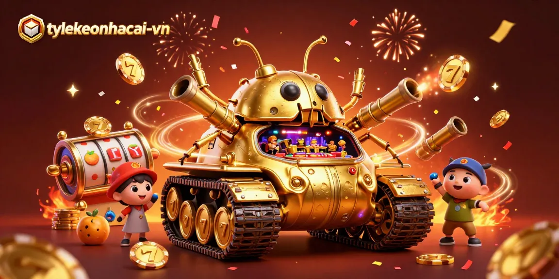 Engage with tylekeonhacai-vn's thrilling casino scene featuring golden beetle tank and festive elements.
