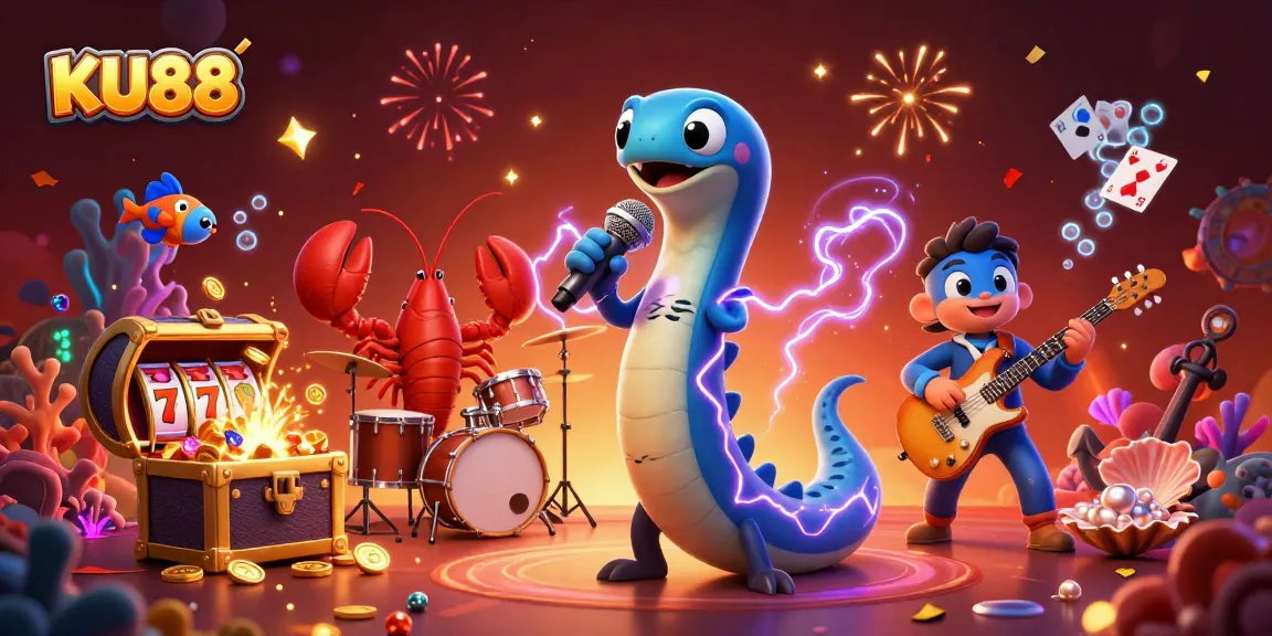 Experience thrilling wins with KU88 in a vibrant underwater casino scene with characters and game elements.