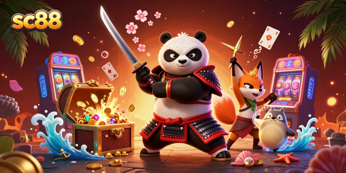 Experience thrilling wins at sc88 with a playful panda and fox in a dynamic casino adventure scene.
