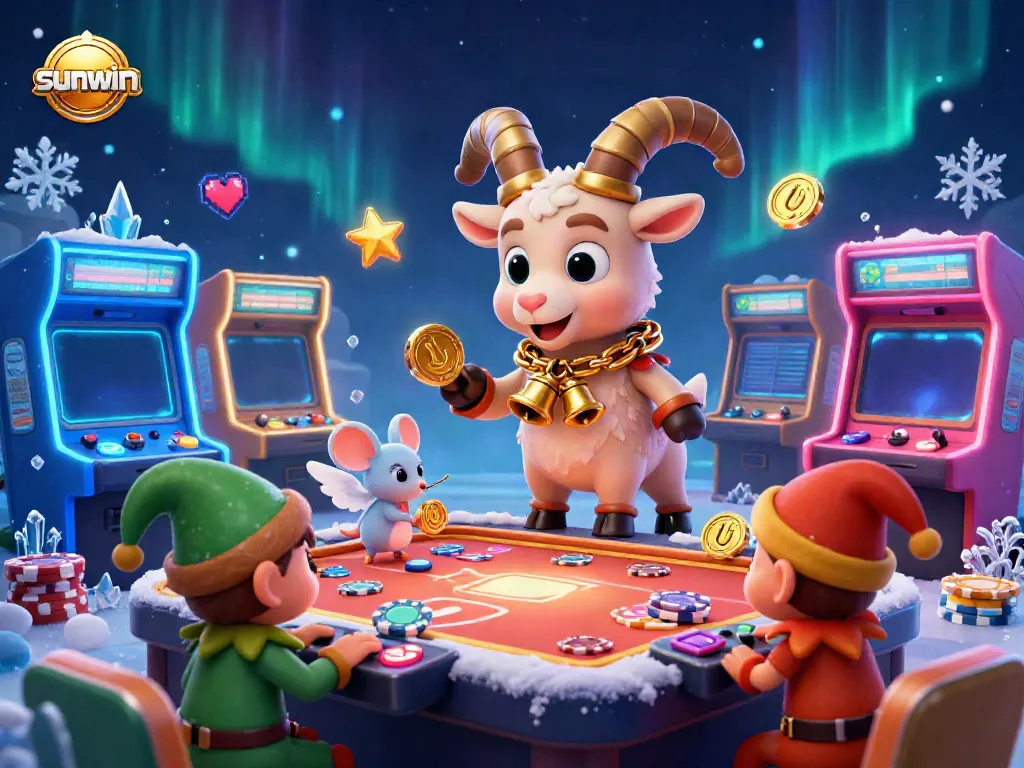 Experience the thrill of the sunwin casino with a captivating 3D scene featuring cartoon characters amidst colorful game elements.