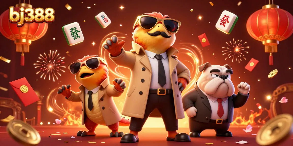 Experience winning thrills at bj388 with vibrant casino elements and raptors in a trench coat.