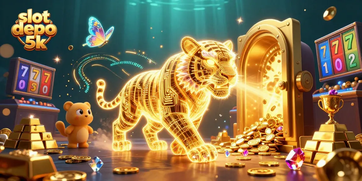 Play exciting slot depo 5k games with golden tiger in a dazzling casino scene.