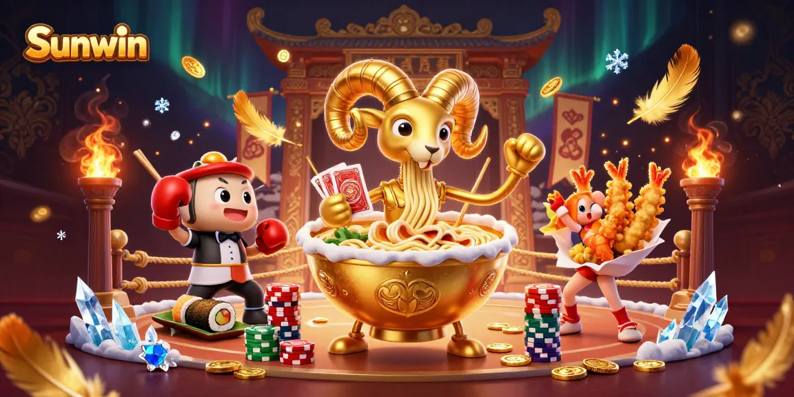 Engage in thrilling gameplay with Sunwin at this vibrant casino scene filled with high-energy characters