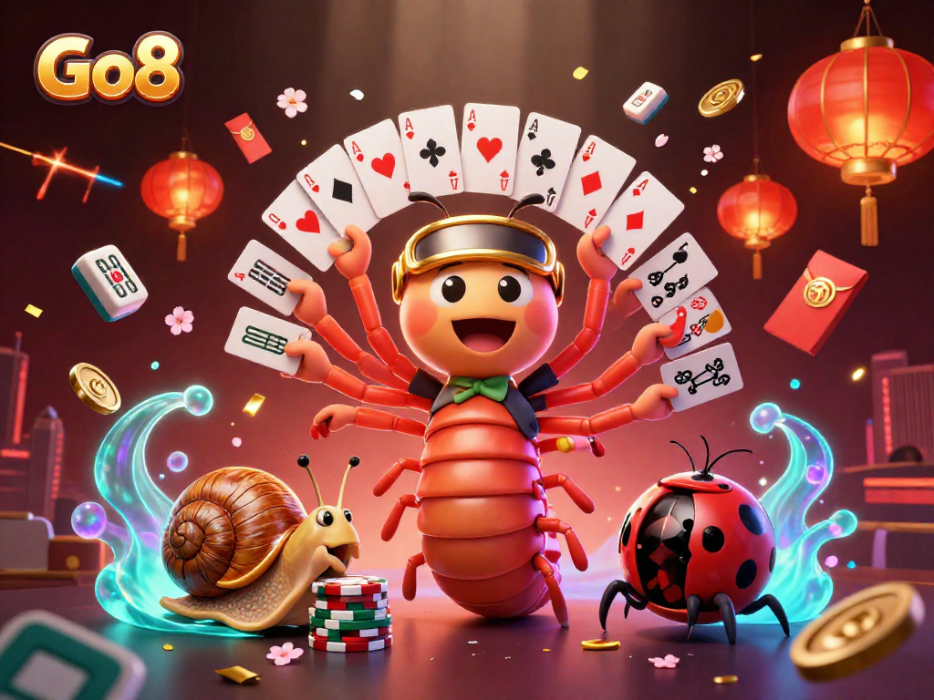 Go8 invites players with a vibrant casino scene featuring a millipede dealer, exciting games, and high-stakes action.