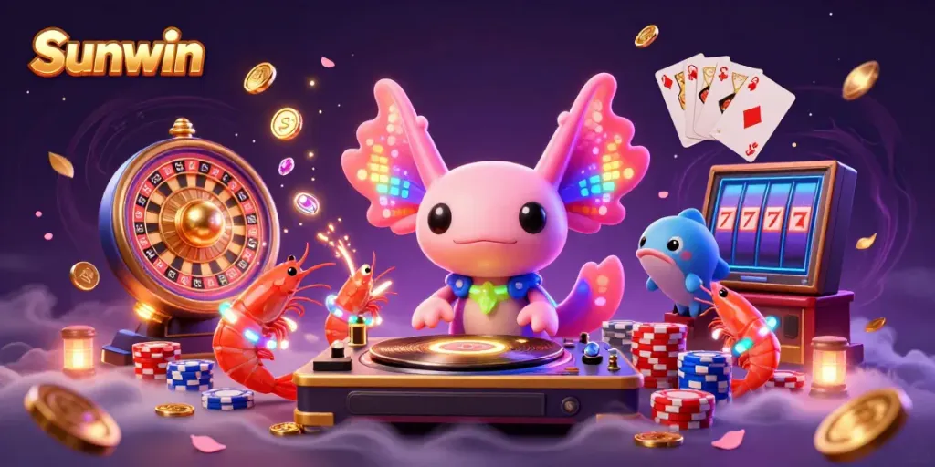 Experience exhilarating casino fun with Sunwin's vibrant characters celebrating game wins in a neon underwater scene.
