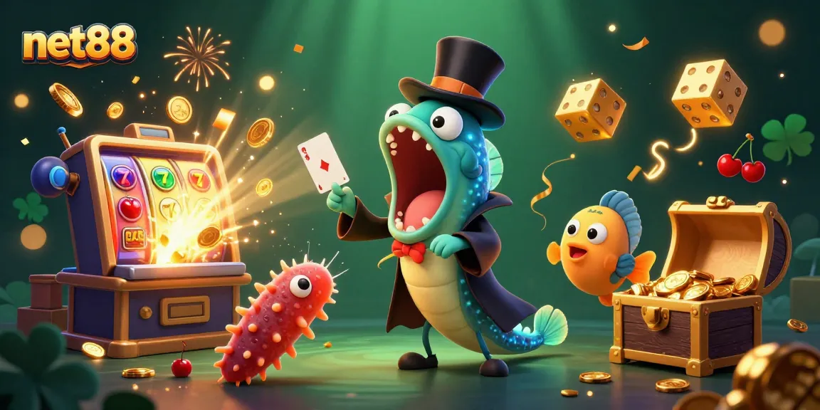 Experience net88's magical casino atmosphere with dynamic card tricks and a jackpot scene.