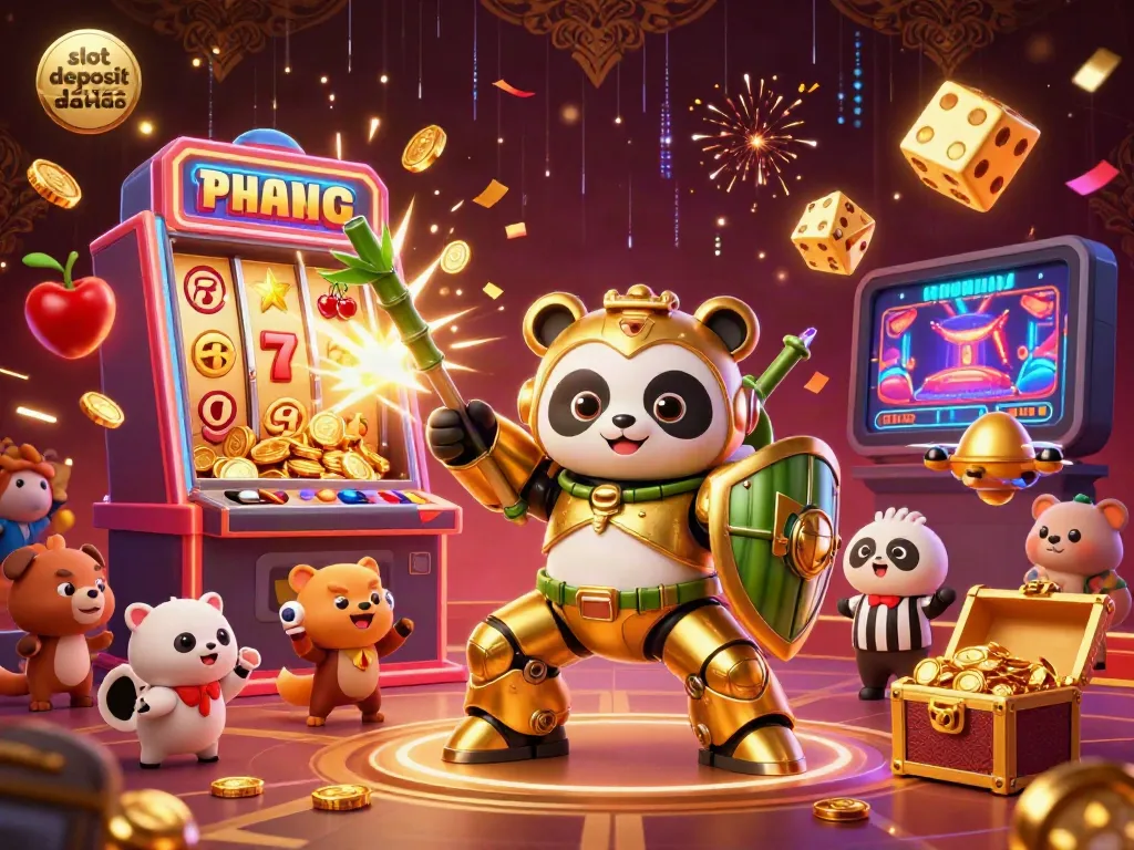 Experience the excitement with slot deposit dana as a golden panda battles in a 3D casino setting.