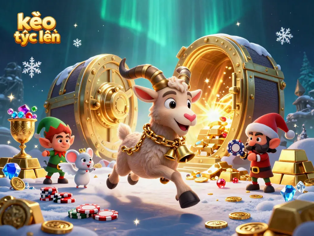Engage with kèo trực tuyến in a vibrant holiday casino atmosphere filled with festive characters and treasures.