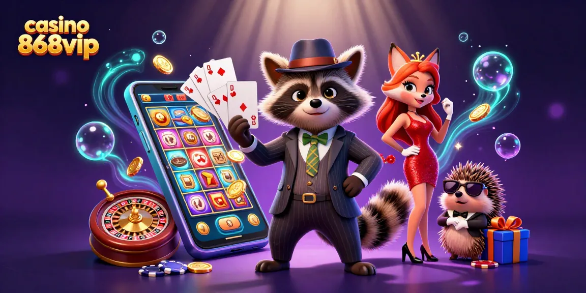 Engage with the thrilling casino 868vip scene featuring vibrant 3D characters, slot games, and casino elements.