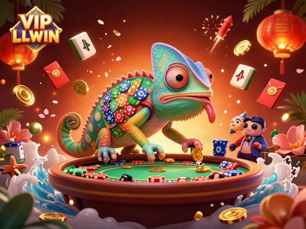 Engage with VIP LLWIN's luxurious gambling adventure featuring a dynamic chameleon casino owner.