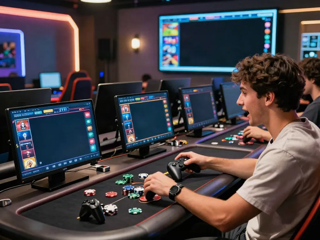 Enthusiastic gamer engaging with 9 bet online casino interface, demonstrating vibrant betting activities.