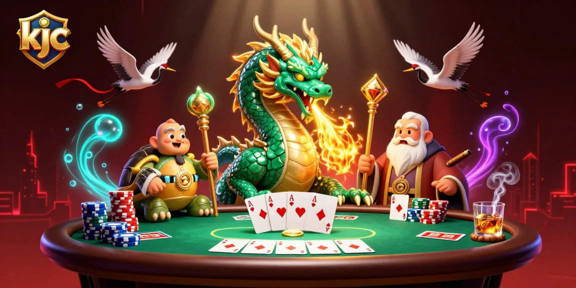 Experience excitement with KJC as the jade dragon breathes fire in a vibrant casino scene.