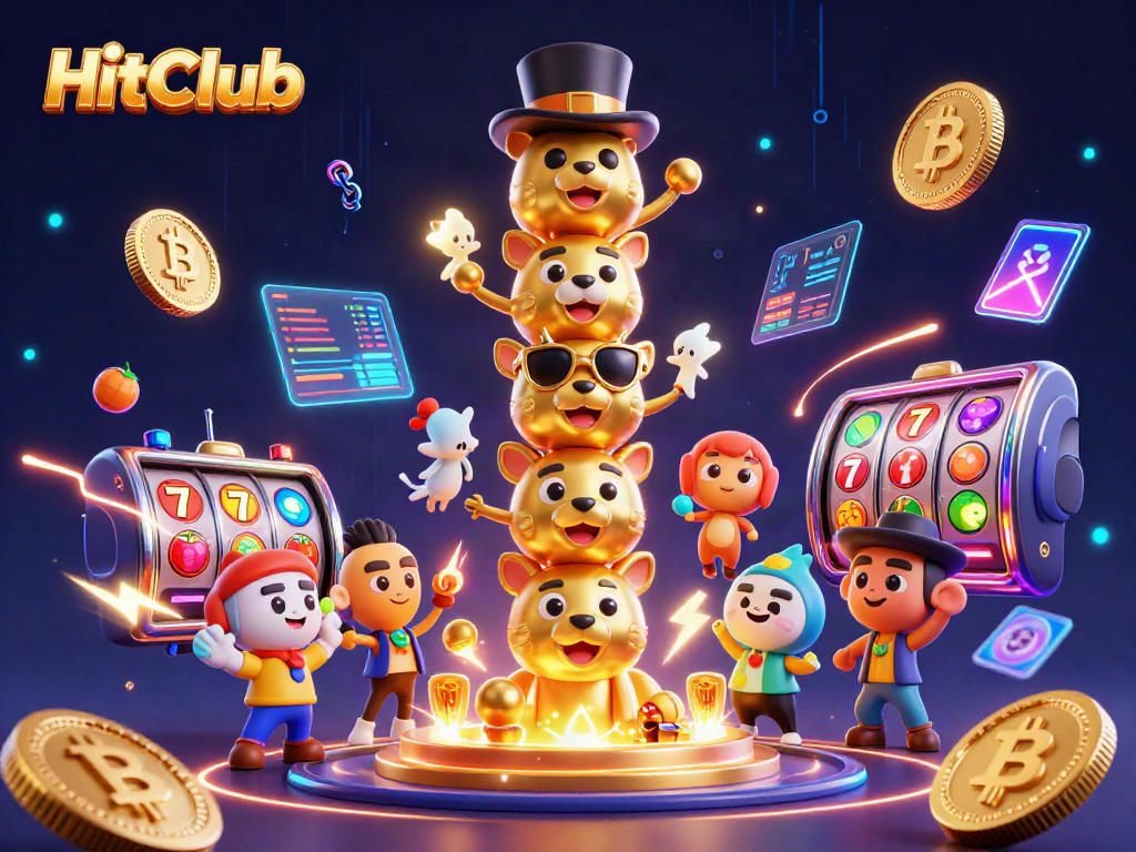 Engage in thrilling gameplay at HitClub with vibrant slot visuals and crypto elements.