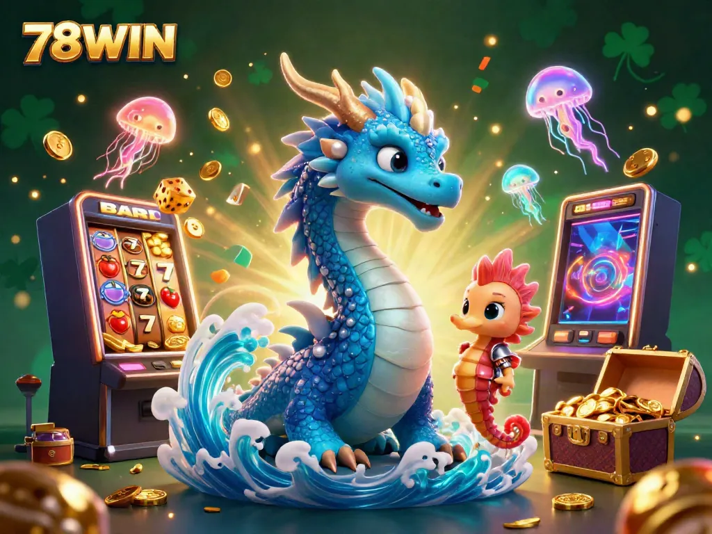 Experience the vibrant world of 78WIN with a magical dragon and thrilling casino elements.
