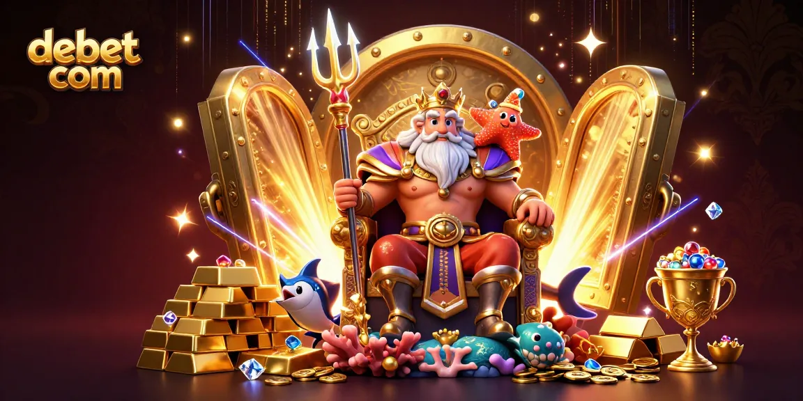 Experience thrilling gameplay with debet com in this vibrant casino illustration featuring sea king Neptune.