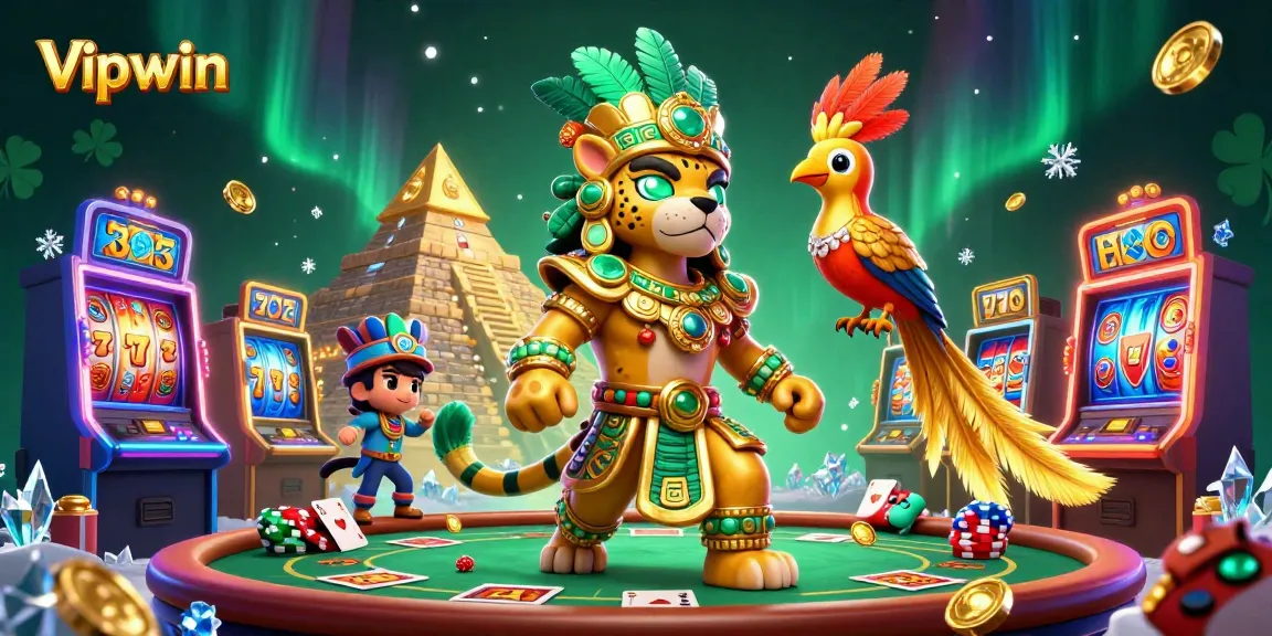 Experience thrilling gameplay with Vipwin's vibrant 3D casino illustration showcasing colorful slot machines.
