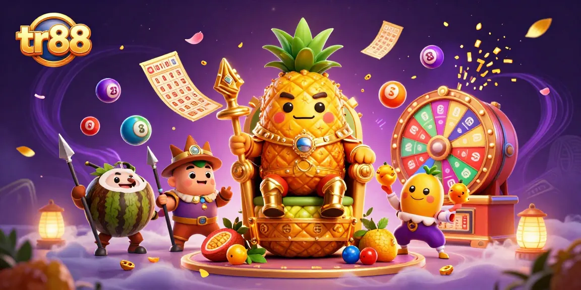Engage with the vibrant gaming world of tr88 featuring a pineapple king and energetic tropical elements.