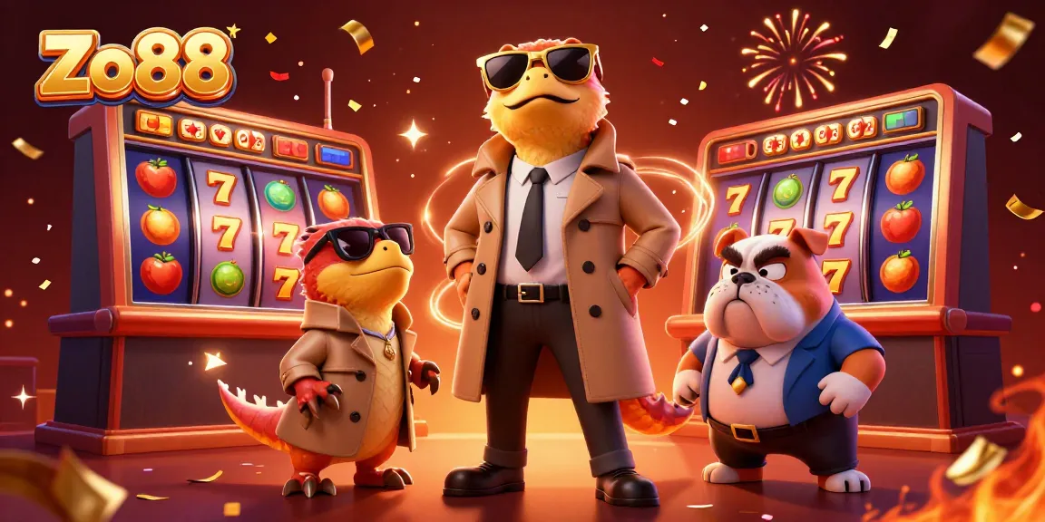 Experience thrilling action with Zo88 in a vibrant casino scene featuring playful raptors.