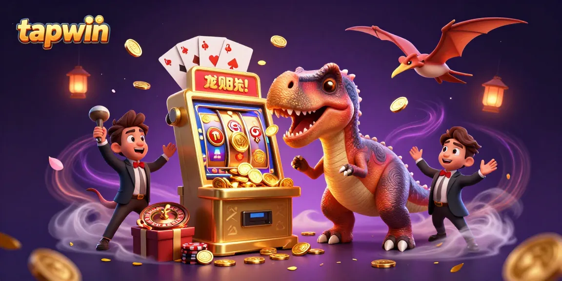 Experience winning jackpots at tapwin with a dinosaur theme and vibrant casino elements!