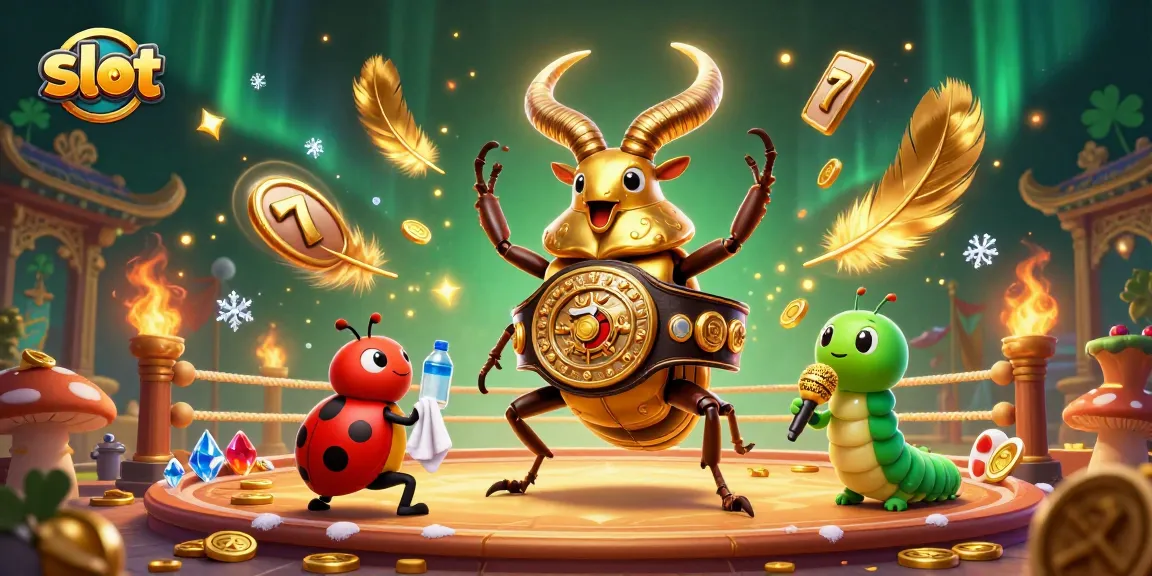 Engage with slots featuring a golden stag beetle champion, ladybug assistant, and fun casino elements.