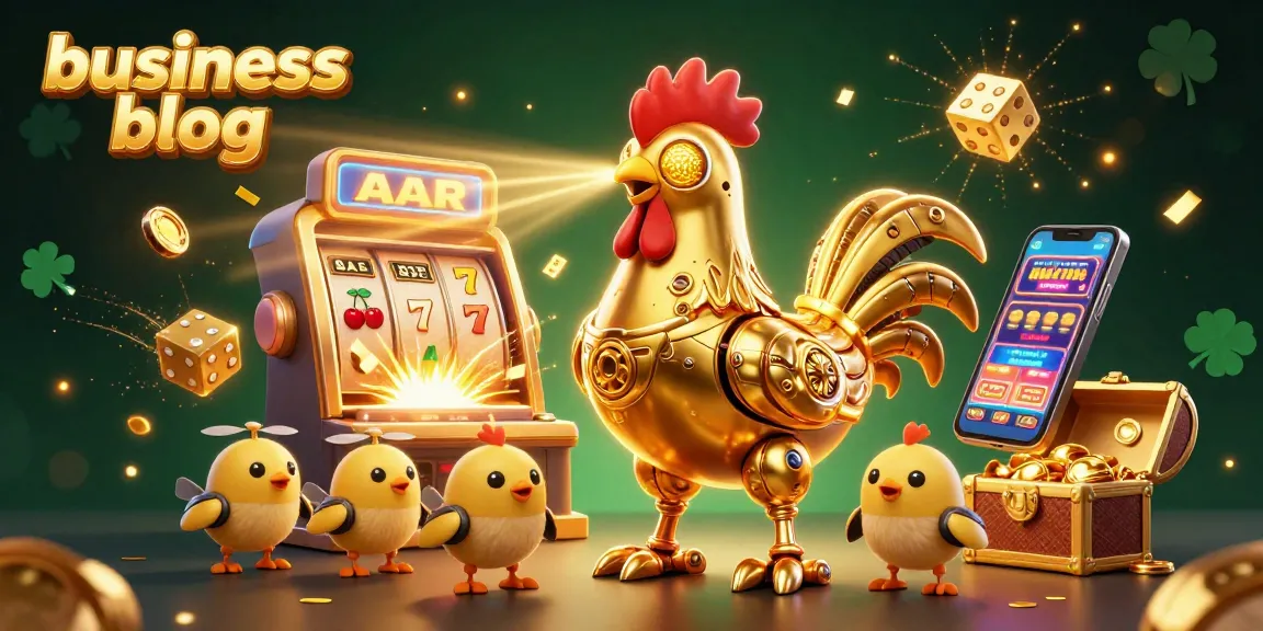 Engage with our business blog showcasing a fun 3D casino scene full of bright slot machine elements.