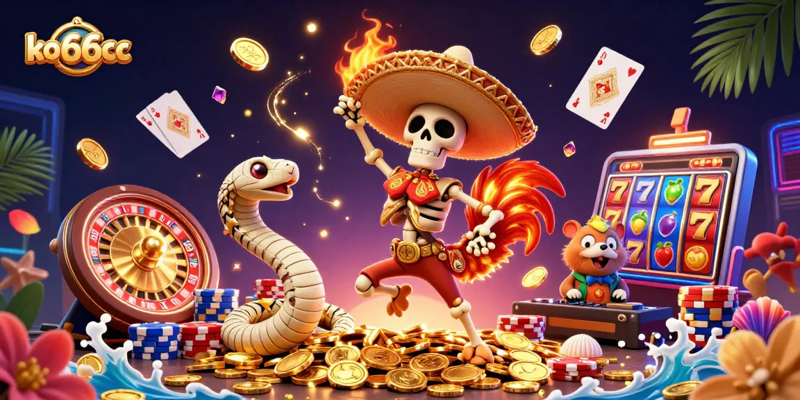 Experience big wins at ko66cc with a party scene featuring gambling characters and dynamic casino elements.
